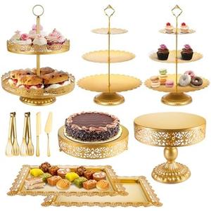 ELIMTEC Gold Cake Stand Metal Dessert Table Display Set Tiered Cupcake Holder Fruit Candy Donut Plate Serving Tower Tray Platter (Gold)
