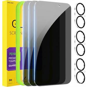PEHAEL 3+3Pack for iPhone 17 Privacy Screen Protector with Camera Lens Protector Full Coverage Anti-Spy Tempered Glass Film 9H Hardness Easy Installation Bubble Free [6.3 inch]