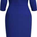 AISIZE Women's Retro 3/4 Sleeve Ruched Elegant Business Pencil Sheath Dress (Royal Blue)