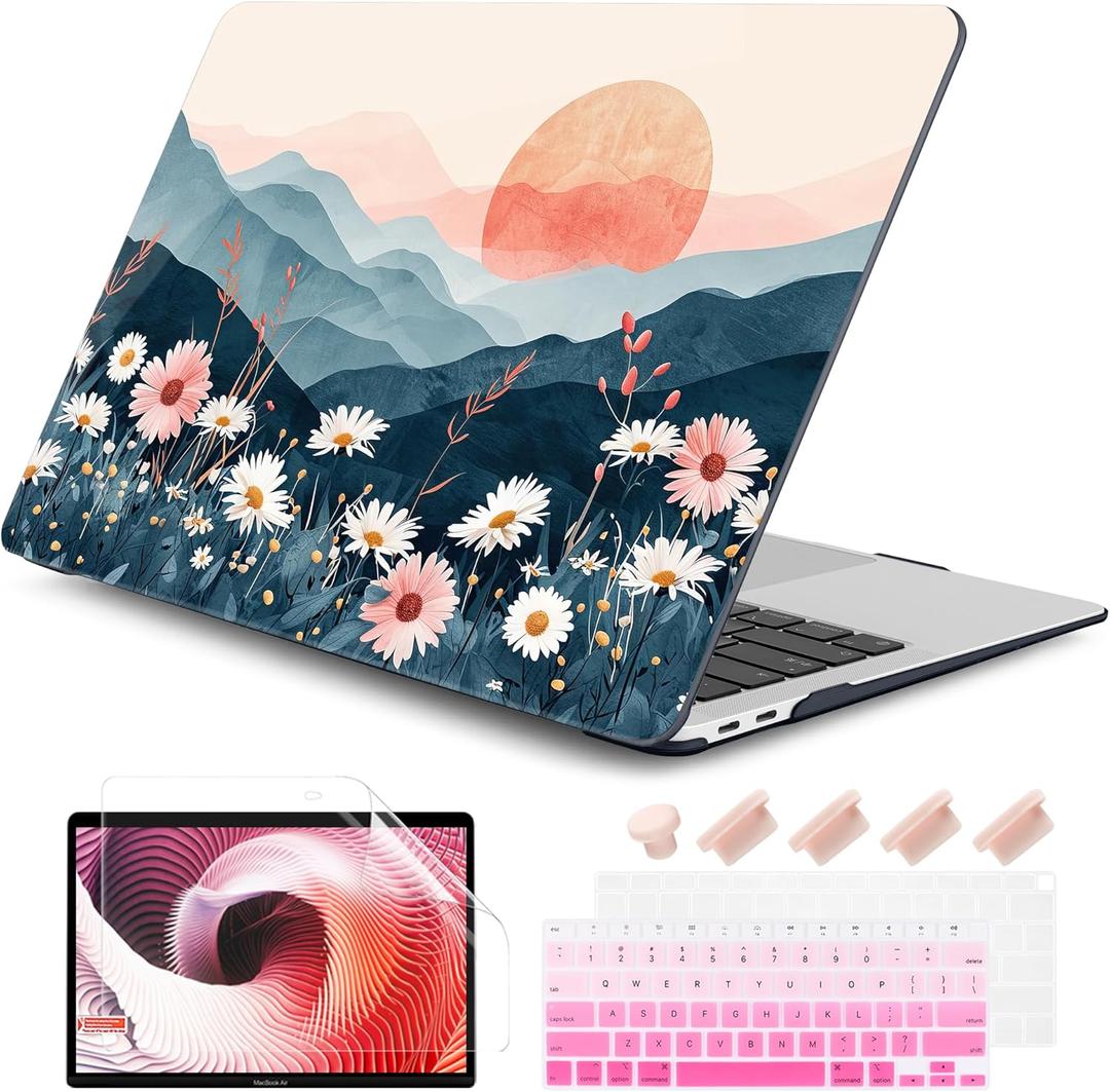 DONGKE Compatible with MacBook Air 13 inch Case 2021 2020 2019 2018 Release A2337 M1 A2179 A1932 with Retina Display & Touch ID, Plastic Hard Shell & Keyboard Cover - Sun & Daisie DONGKE Compatible with MacBook Air 13 inch Case 2021 2020 2019 2018 Release A2337 M1 A2179 A1932 with Retina Display & Touch ID, Plastic Hard Shell & Keyboard Cover - Sun & Daisie