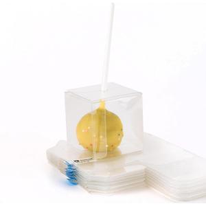 Decvel 2x2x2 inches Cake Pop Boxes with Hole (100 Pack) - Plastic Clear Boxes for Treats, Mini Gift, Small Candy - Macaron Box - Wedding, Party Favor Box