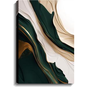 Emerald Green Wall Art Abstract Wall Decor Framed Beige and Gold Texture Picture Modern Posters Abstract Canvas Prints for Living Room Bedroom Home Office Ready to Hang - 16.00"x24.00"