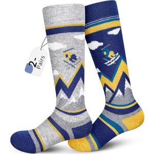 unenow Merino Wool Ski Socks Kids 2 Pairs, Winter Warm Snowboarding Thermal Socks for Boys Girls Toddlers (XX-Small)