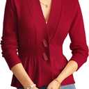 GRACE KARIN Women Cardigan Sweaters 2025 Fall,Long Sleeve Cropped Sweater Coat Trendy,Button Front Peplum Tops Lightweight (X-Large, Red)