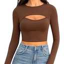 CLOZOZ Cut Out Tops for Women Sexy Crewneck Crop Top Slim Fitted T-Shirts Going Out Tops Size XL