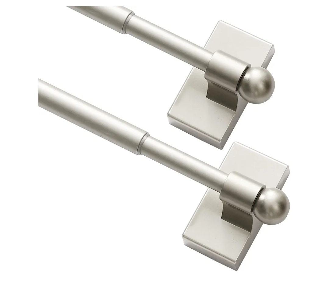 Turquoize 2 Pack Magnetic Curtain Rods for Metal Doors with Adjustable Length,Extends from 16 inch to 28 inch Magnetic Cafe Curtain Rod, Easy Installation for Any Steel Spaces, Nickel, 2 Pack