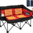 Heated Double Camping Chair with 2 Battery, Padded Camping Couch with 3 Heat Levels and 4 Heating Zones，Oversized Heavy Duty Folding Camp Chairs, Camping Couch for Soccer Games, RV Travel, Beach Days, 45.7 x 22.8 x 35.4 inches