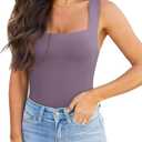 REORIA Butsmooth Womens Basic Sexy Square Neck Sleeveless Tank Tops Bodysuits Clubwear (Large, Hazy Lilac)