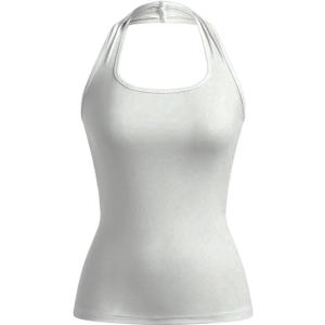 SOLY HUX Women's Summer Halter Top Sleeveless Tight Shirts Workout Yoga Tank Tops (White, L)