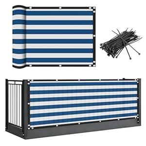 Vandham Fence Privacy Screen, Blue and White Stripes Screen Fencing 3×10FT, Outdoor Wind Blocker Chain Link Fence Cover Up for Porch, Balcony, Apartment, Deck, Patio