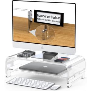 Acrylic Monitor Stand Riser Desk Shelf 2 Tier, 5 Inches High, Laptop Stand for Desk Clear Computer Desk Organizer Shelf for PC/Printer Storage Laptop Desktop Stand Organization