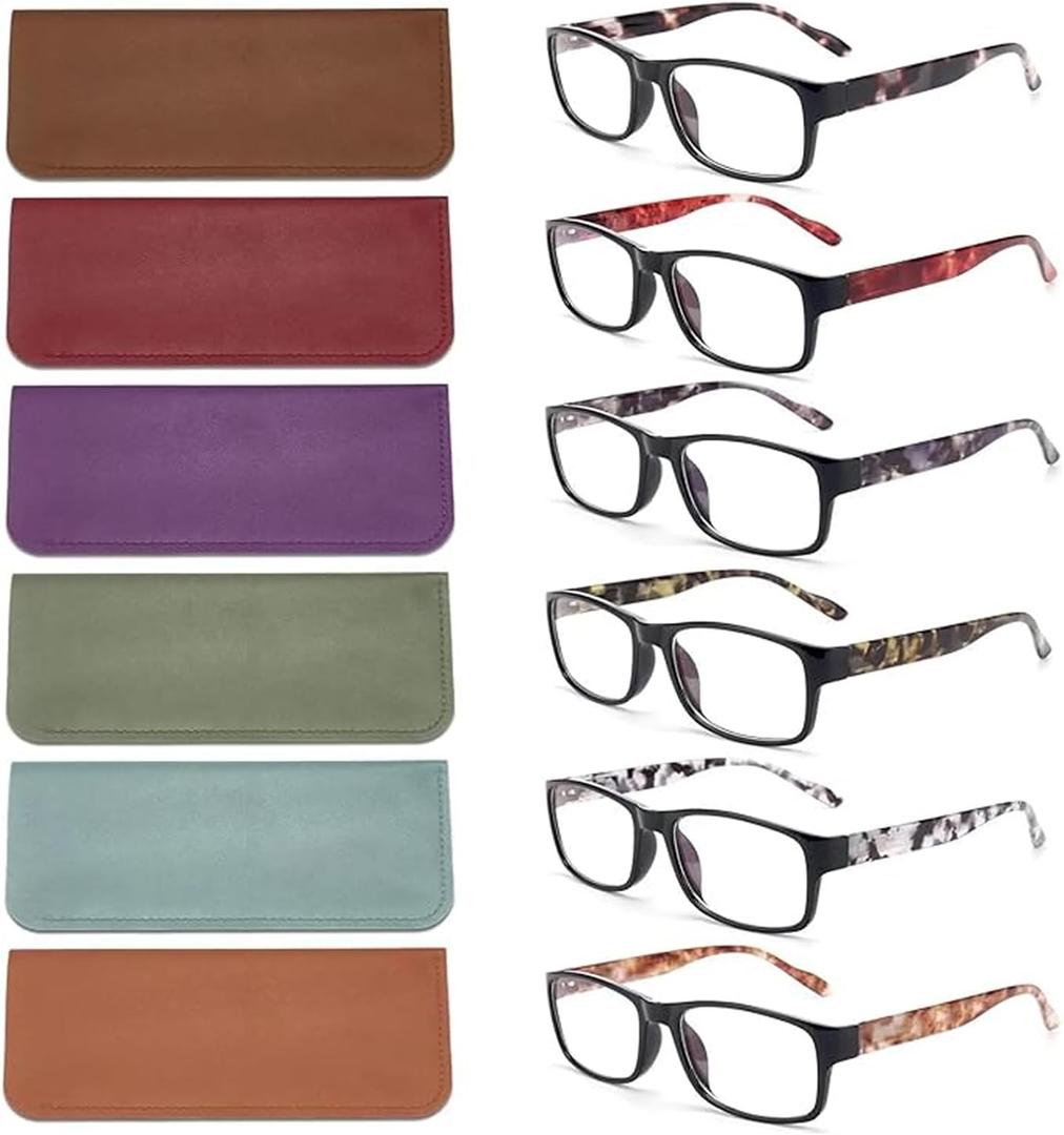 BLS BLUES Reading Glasses for Women/Men Blue Light Blocking, Fashion Readers Anti Eye Strain/Migraine Eyeglasses 6 Packs/Case (Mix1)