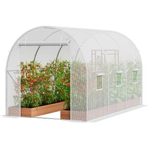 VEVOR Walk-in Tunnel Greenhouse, 9.6x6.4x6.2 ft Hoop House Greenhouse Tunnel, Plant Hot House with Galvanized Steel Frame, White PE Cover, Roll-up Zipper Door and 6 Windows for Outdoor