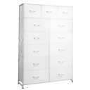 WLIVE Tall Dresser for Bedroom with 13 Drawers, Storage Dresser Organizer Unit, Fabric Dresser for Bedroom, Closet, Chest of Drawers with Fabric Bins, Steel Frame, Wood Top, White