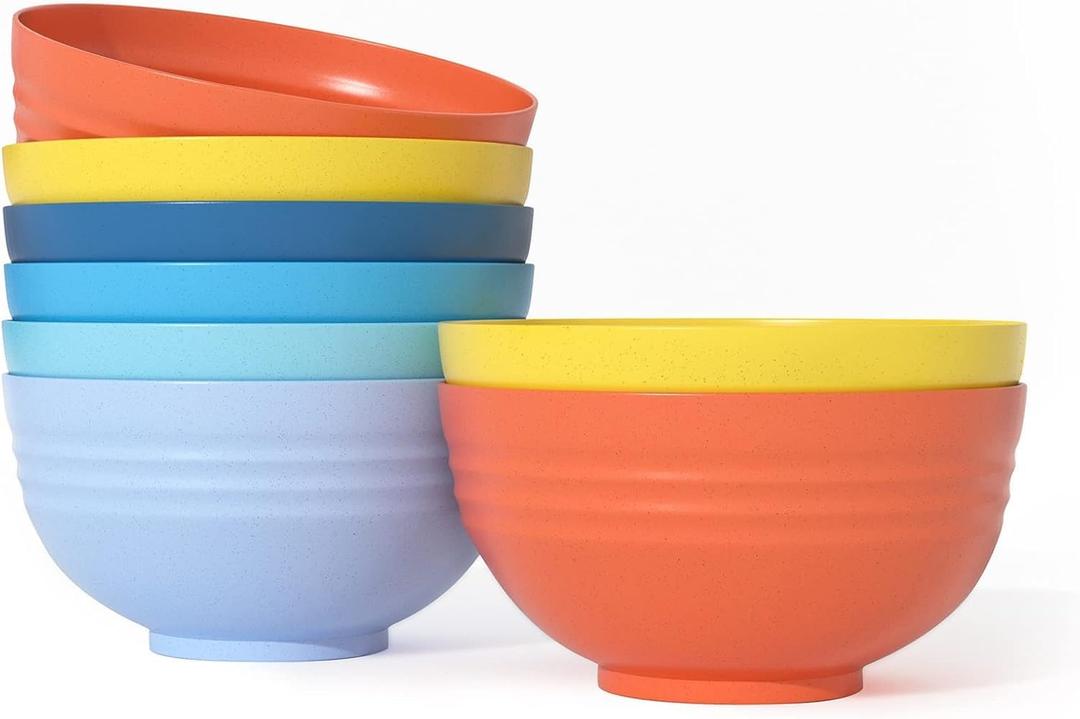 Homestockplus 34 Oz Large Soup Bowls, 8 Pieces Deep Cereal Bowls, Unbreakable Color Kitchen Bowl for Oatmeal, Ramen, Dessert, Snack, Light Weight BPA-Free Microwave Dishwasher Safe Bowls Set