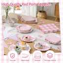 LemonRoad 102 Pcs Gingham Party Supplies Set Pink Checkered Disposable Paper Plates, Napkins, Forks, Tablecloth Banner for Xmas Picnic Pizza BBQ Dinner Birthday Wedding Party Decorations Serve 25