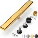 DLONE Linear Shower Drain | 24" AISI 304 Stainless Steel Linear Drain, Brushed Gold Shower Drain with 2-in-1 Tile Insert Panel & Adjustable Feet, Rectangle Shower Floor Drain in Bathroom, Balcony, etc