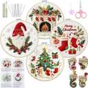 QCCTPUU 4 Sets Christmas Embroidery Kits, Beginner Embroidery Kit for Adults, Cross Stitch Kits for Beginners with Hand Embroidery Tools (Instructions, Needles, Threads