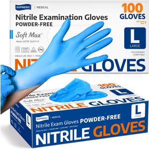 Supmedic Medical Soft Max Nitrile Exam Gloves, 100 Count Latex-Free Powder-Free Non-Sterile Food Safe Disposable Glove, Blue