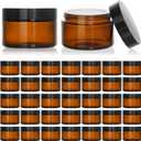 KEYWING 1oz Amber Glass Jars with Black Lids, 36 Pack Small Round Glass Cosmetic Jars with Inner Liners for Lotions, Cream, Powders and Ointments