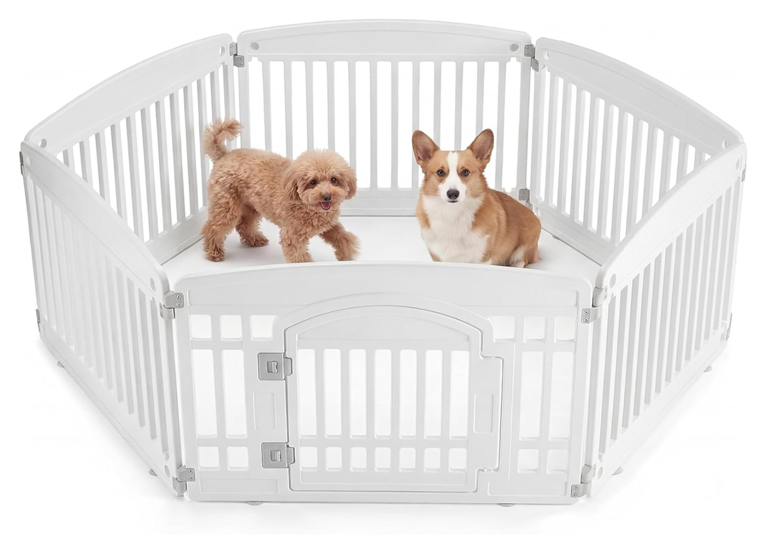 NEWBULIG Dog Playpen 6-Panel, 24IN Puppy Playpen, Stable Dog Play Pen Indoors/Outdoor with Secure Locking Door, Plastic Pet Fence for Small & Medium Dogs