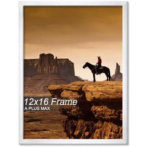 A PLUS MAX 12x16 Picture Frame White Light Weight Wall Mount | 12 x 16 Inch White Wood-grain Engineered Wood Material Frame for 12by16 Rectangular Photo Poster - 1 Pack/White/12x16