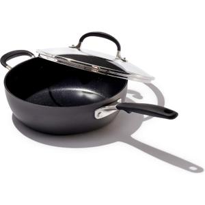 OXO Good Grips 3QT Chef's Pan with Lid and Helper Handle, 3-Layered German Engineered Nonstick Coating, Stainless Steel Handle with Nonslip Silicone, Black