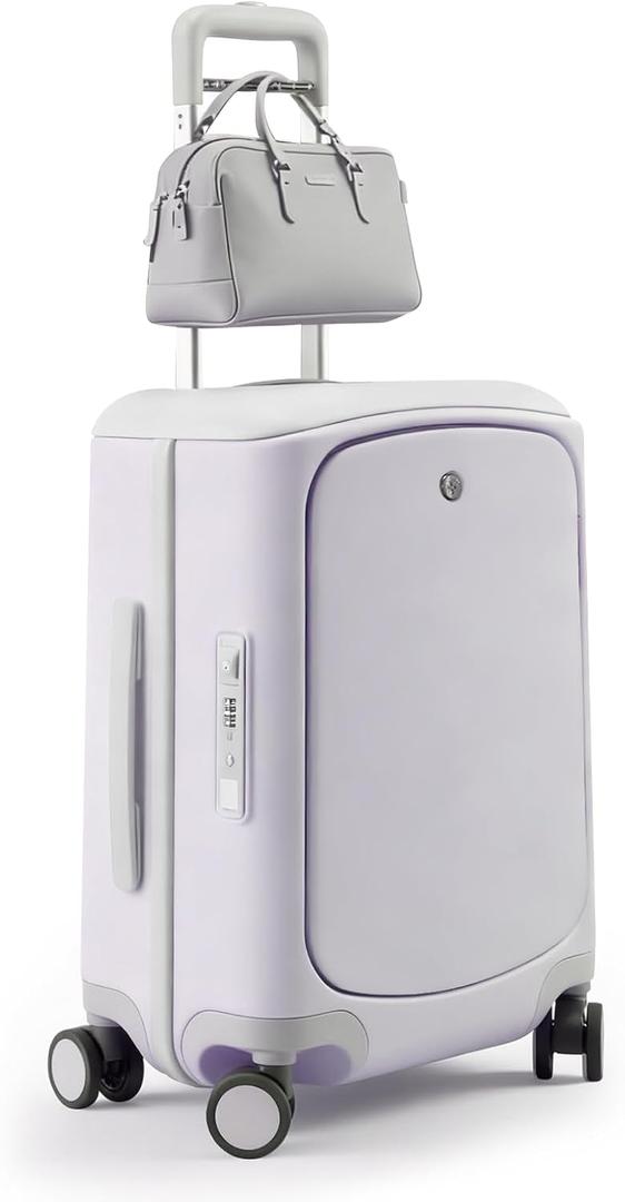 Hang Safe Carry On Luggage,PC Hard Shell Zipperless Bussiness Suitcases,21.3''x15''x9''Airline Approved,360° Spinner Wheels,TSA Locks USB Charging Port,Top Travel Seat,White