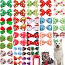 PET SHOW 20Pairs 2" 3" 4" Christmas Big Dog Hair Bows with Rubber Band for Small Medium Large Dogs Rhinestone Bowknot Topknot Cats Rabbits Girl Boy Xmas Party Grooming Hair Accessories