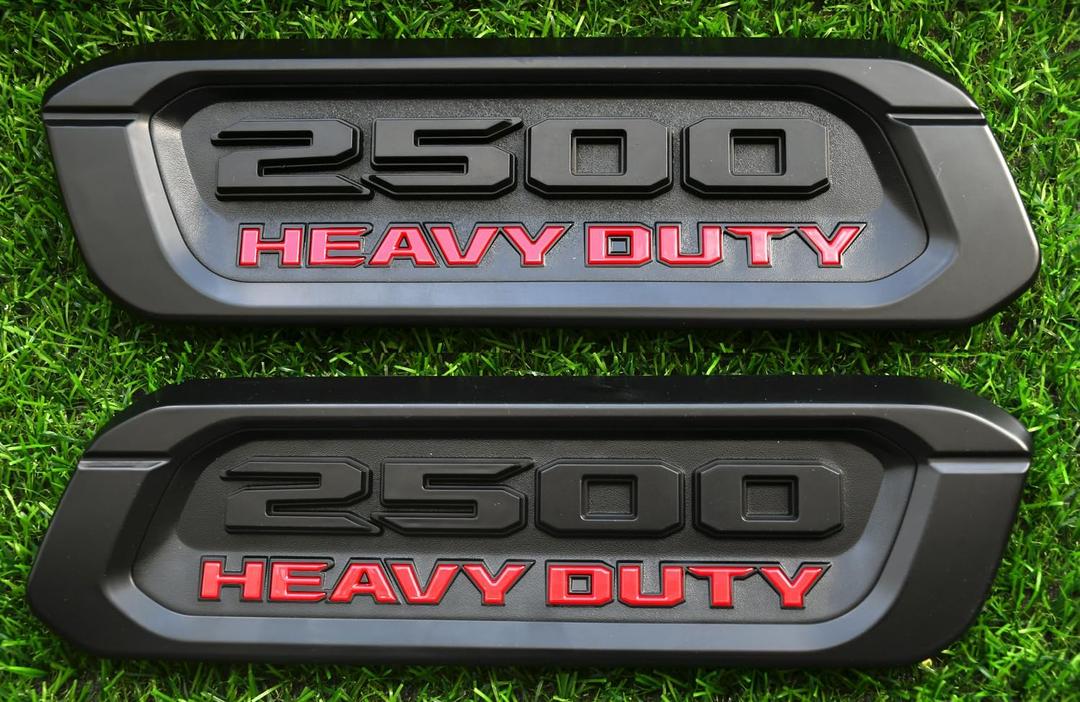 2 Pack OEM 2500 HEAVY DUTY Emblems Left Right Side Badges Hood 3D ABS Compatible with fits 2500 Chrome