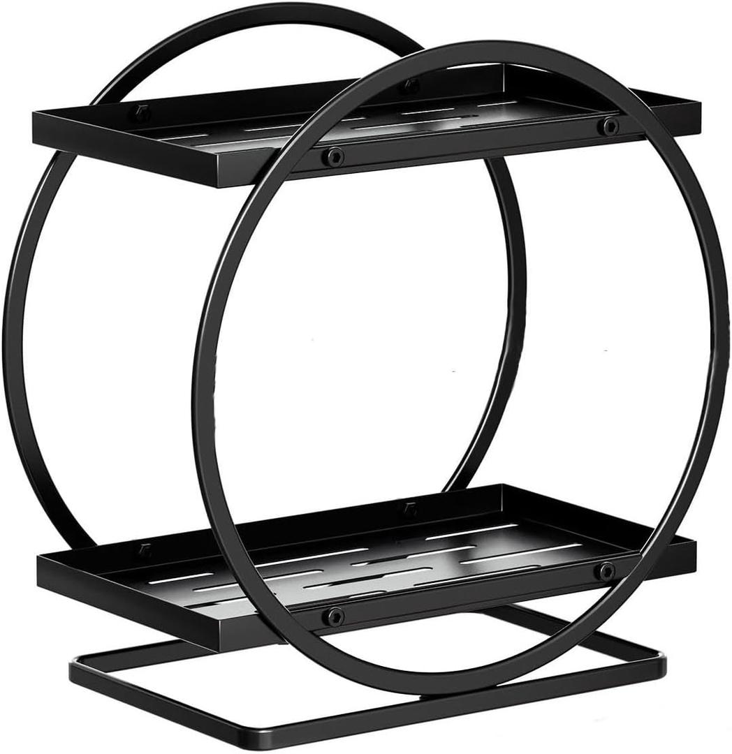 2 Tiers Bathroom Cosmetics Organizer Carbon Steel Utility Makeup Counter Shelf Skincare Organizers Rack for Bathroom Kitchen Dresser Living Room Bedroom (Black)