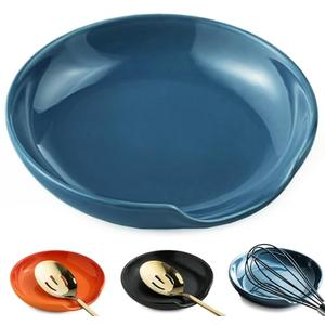 LYEOBOH Spoon Rest for Stove Top, Ceramic Spoon Holder For Kitchen Counter, 5 Inch Kitchen Spatula Holder for Housewarming Mother's Day Gifts, Blue