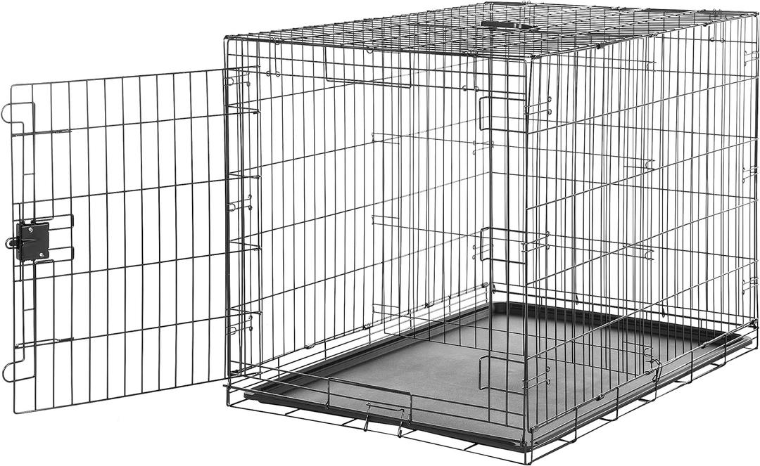 Amazon Basics Durable, Foldable Metal Wire Dog Crate with Removable Tray, Single Door, Divider Panel, 42 x 28 x 30 in, Black