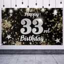 Happy 33rd Birthday Decorations,33rd Black & Silver Dream Star Large Birthday Banner Backdrop Sign - Cheers to 33 Years Old Bday Party Decoration.