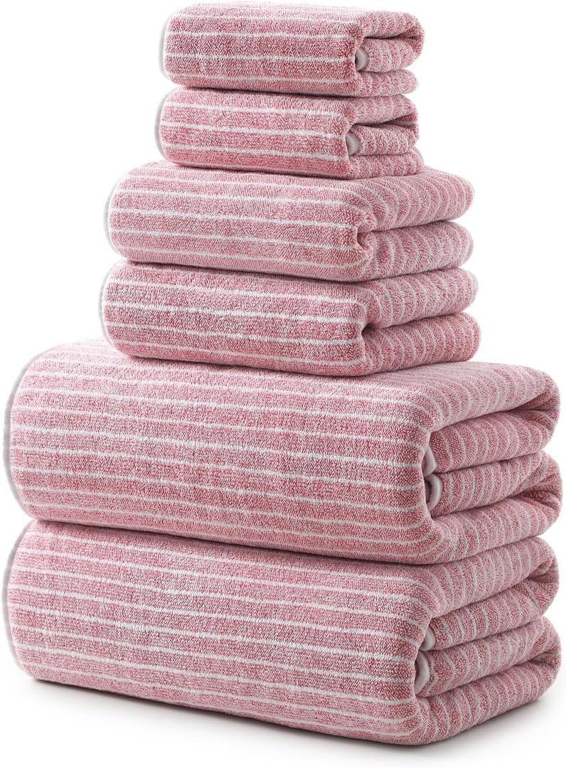 REDKISS Ultra Soft Bath Towels Set of 6 Large 35"x70" | 100% Microfiber, Highly Absorbent & Quick Dry | Pink Towels for Bathroom, Spa, Gym | 2 Bath, 2 Hand, 2 Washcloths
