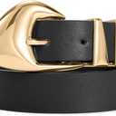 XZQTIVE Women's Leather Belts for Jeans Dress Pants Black Brown Belts for Women Ladies Waist Belts with Gold Buckle (Black)