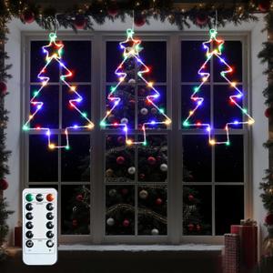Christmas Tree Lights Battery Operated and USB Powered, Multicolor Light Up Window Christmas Decorations, 3 Packs String Lights for Walls, Windows, Christmas Trees, Eaves, Staircase Decorations