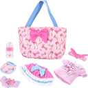 BABESIDE 7 Pcs Baby Doll Clothes Accessories Set for 12-16 Inch Dolls, Including Clothes Set, Doll Bottle and Diaper Bag, Great for Children's Pretend Play (Dolls not Included)
