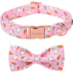 Unique style paws Easter Dog Collar with Bowtie Rabbit & Carrot Puppy Collar for Small Medium Large Boys Girls-S, Pack of 2