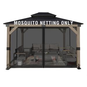 Aoodor Universal 10x13 ft Gazebo Mosquito Netting, Replacement 4-Panel Sidewalls with Double Zippers for Patio, Backyard, Deck, and Lawn (Netting Only, Black)