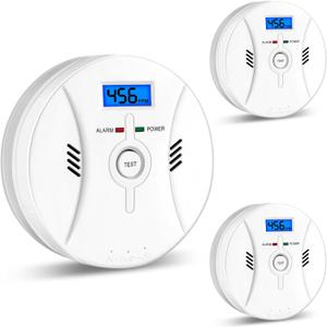 3-Pack Carbon Monoxide DetectorsSmoke Detector2 in 1 CO & Smoke AlarmSmoke Combination CO Alarm,Fire CO for Alarm for Home and Kitchen,LED Screen, CO Carbon Monoxide & Smoke Alarm,3-Pack