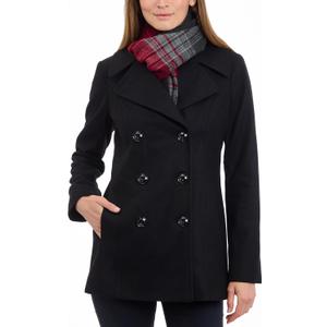 Double Breasted Peacoat with Scarf (Large, Black)