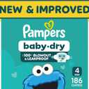 Pampers Baby Dry Ultra Cushiony Diapers, Size 4 (15-34 lbs), 186 Count, Up to 100% Leakproof 