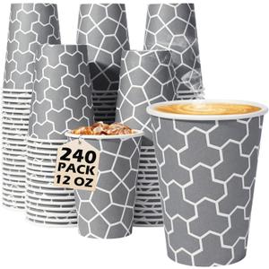 Huifany Coffee Cups 12 oz Paper Cups 240 Pack, Disposable Coffee Cups 12 oz Hot Cup, Disposable Cups Paper Insulated Cup for Cold Hot Drinks | for Cold Hot Drinks, Water, Tea, Juice