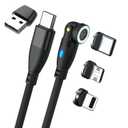 540 USB Type C 3-in-1 Magnetic Fast Charging Cable with Magnetically Interchangeable Tips for Micro USB, USB Type C, and iProducts (Black)
