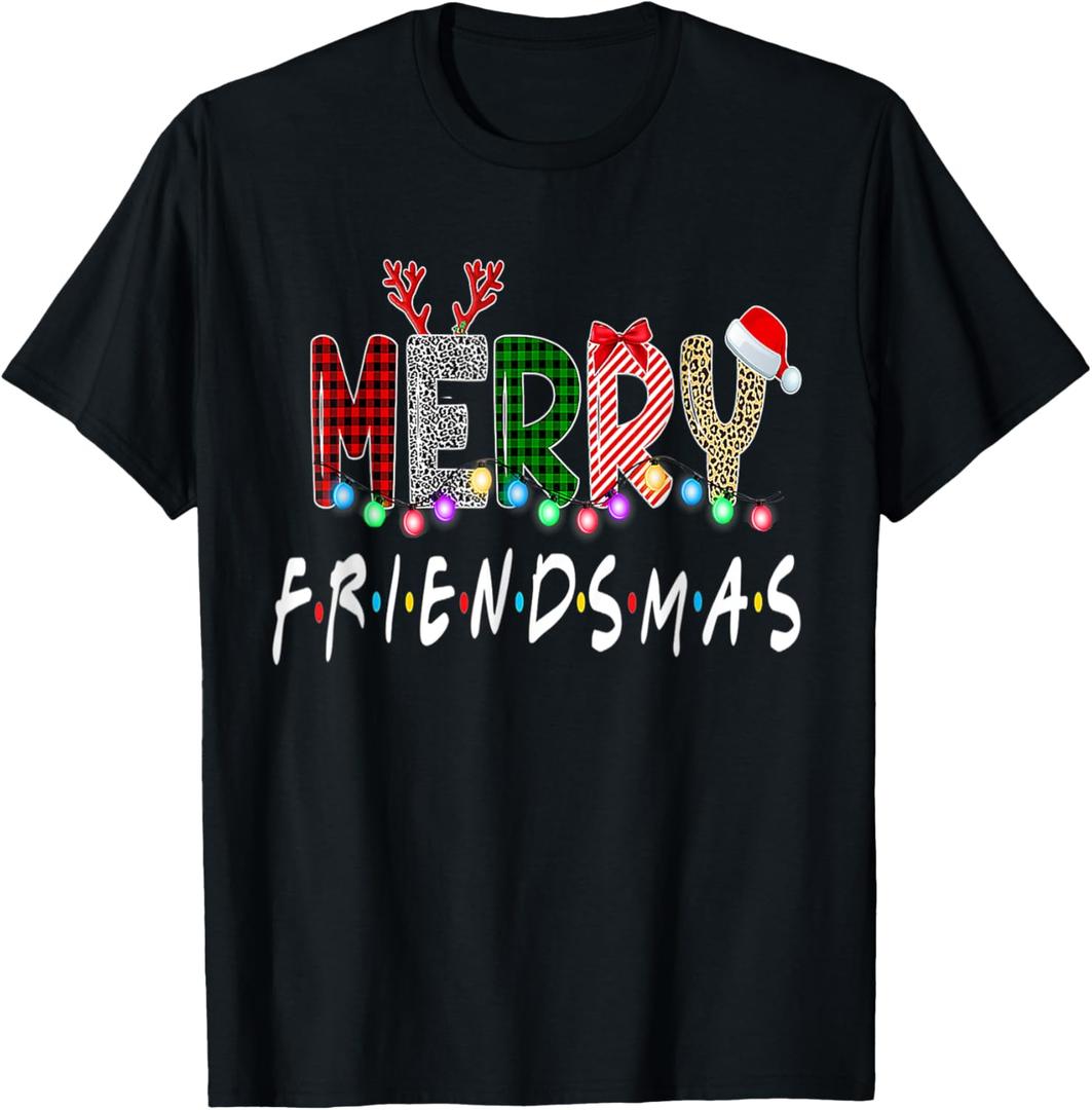Merry Friendsmas Friends Christmas Matching Xmas Gifts Black T-Shirt, Medium