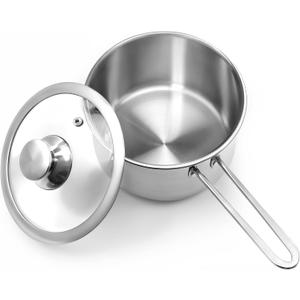 AuFranc 2 Quart Tri-ply Stainless Steel Saucepan with Glass Lid, Induction Sauce Pan Compatible with All Cooktops, Non-Toxic Sauce Pot with Stay Cool Handle, Oven & Dishwasher Safe (Silver)