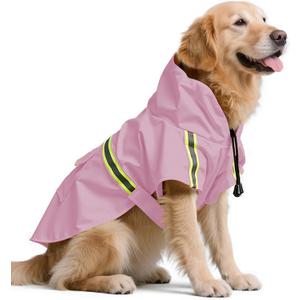 Dog Rain Coat, Waterproof Adjustable Dog Rain Jackets, Reflective Strap Pet Rain Coat with Leash Hole, Hooded Snowproof Windproof Clothes for Dog Medium (Pink)