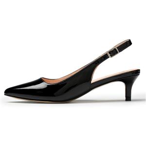 GENSHUO Low Kitten Heels Women's Slingback Dressy Pumps Pointed Closed Toe Ankle Strap Elegant Wedding Pumps Formal Comfortable Shoes (7, Patent Black a)