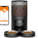 Automatic Cat Feeder 2 Cats - 5G WiFi Pet Feeder with APP Control, 6L Dry Food Dog Feeder with Low Food & Blockage Alarms, 1-10 Meals Per Day (5G Wi-Fi Double Bowls, Black)
